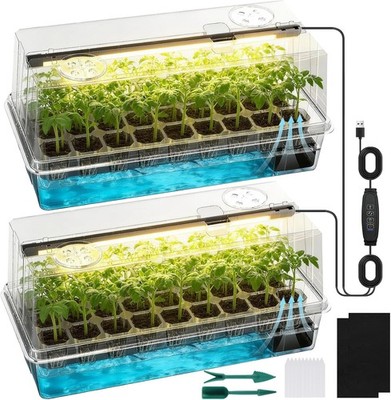 72 Cell Seed Starter Tray Kit w Grow Light Self Watering Full Spectrum Timer