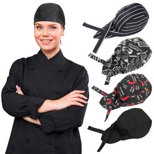 4 Pack Tie Back Chef Hat for Women Men - Adjustable Cap Bandana Skull Cap A