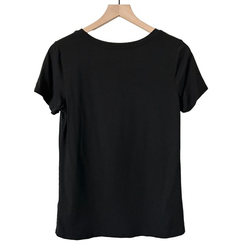 Quince Cotton Modal Scoop Neck Tee in Black Size Medium - Picture 2 of 4
