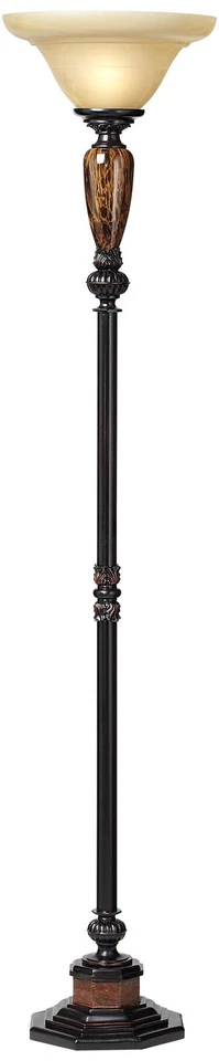 Lámpara de pie Sonnett vintage rústica antorcha 72" de alto bronce imitación mármol dormitorio Foto 2 de 4