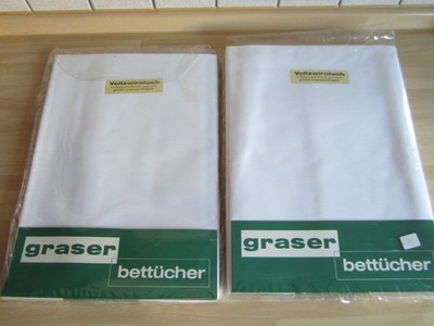 Vintage Betttücher weiß 3 Stück von GRASER 150x250 Baumwolle Vollzwirntuch