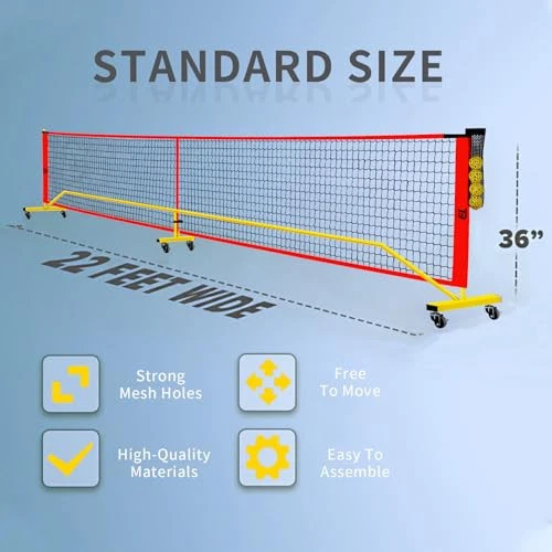 Pickleball Net with Wheels,22FT Regulation Size Portable Pickleball Net,with Pickleball Net with Wheels,22FT Regulation Size Portable Pickleball Net,with