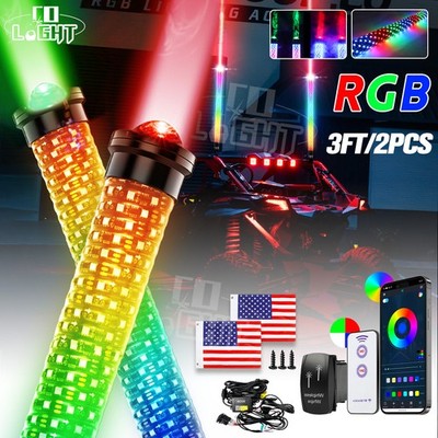 2PCS 3FT Spiral LED Fat Whip Light Antenna RGB Chasing For Cam-am X3 RZR UTV ATV