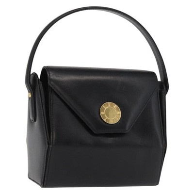 GIVENCHY Hand Bag Leather Black Gold Auth 169189