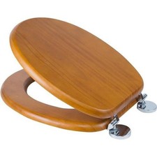 Croydex Davos Flexi-Fix Solid Wood WC Toilet Seat Antique Pine Round Top Fix