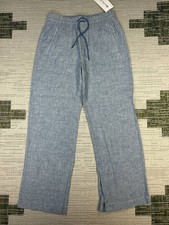 Athleta Retreat Linen Wide Leg Pants Womens 6 Blue Lightweight Resort Vacations