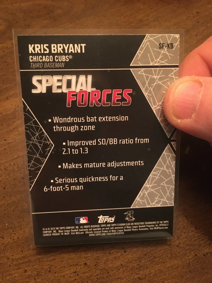 2018 Stadium Club 'Special Forces' Kris Bryant SF-KB Cubs  - Image 2 of 2
