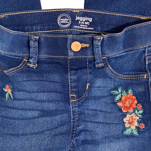 Wonder Nation Girls Jegging Jeans S Blue Tropical Flowers Boho Hippie Pull On