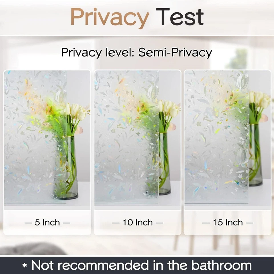 Película para ventana Rabbitgoo privacidad vitral 3D esmerilado decoración película floral Foto 4 de 4