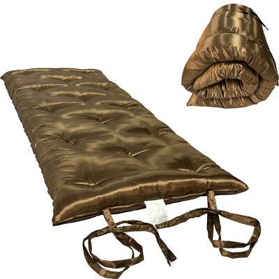 Japanese Floor Rolling Mattress, Cotton Bed, Shikifuton 3 x27x 80 Brown Satin