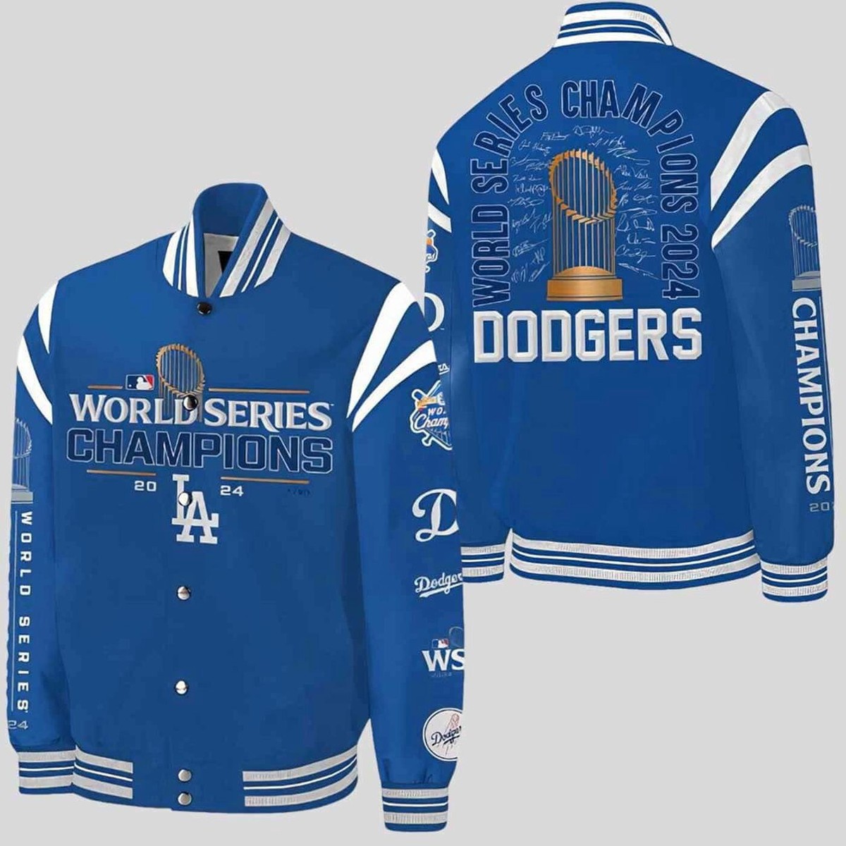 LA Dodgers Champions 2024 Baseball Jacket, Signature Printed LA Dodgers Champions 2024 Baseball Jacket, Signature Printed