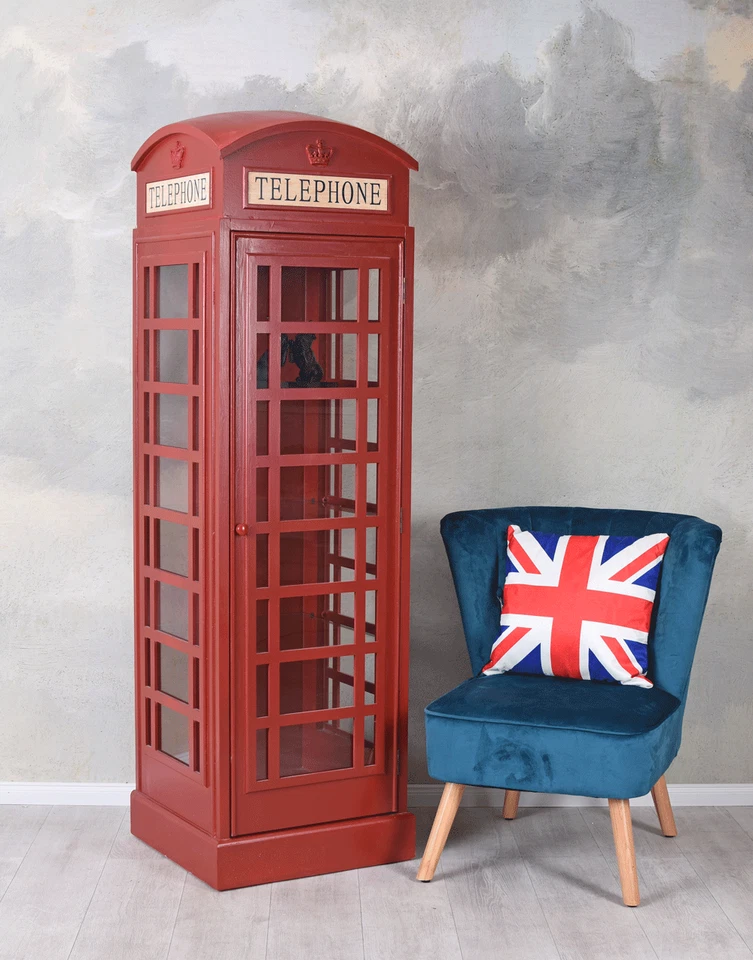 Große Vitrine englische Telefonzelle rot Schrank Barschrank Vitrinenschrank neu - Bild 3 von 4