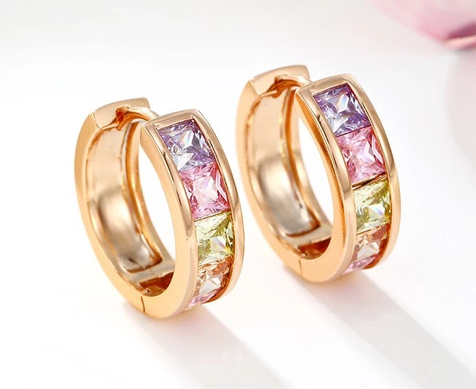 Luxus Ohrringe Creolen Zirkonia Kristalle Bunt Rolled Gold 18K vergoldet Damen - Bild 3 von 4