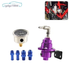 Universal Car Adjustable Fuel Pressure Regulator With Gauge Kit Aluminum Purple