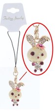Crystal Cute Bunny Phone Charm Strap Keychain Gift Gold Tone
