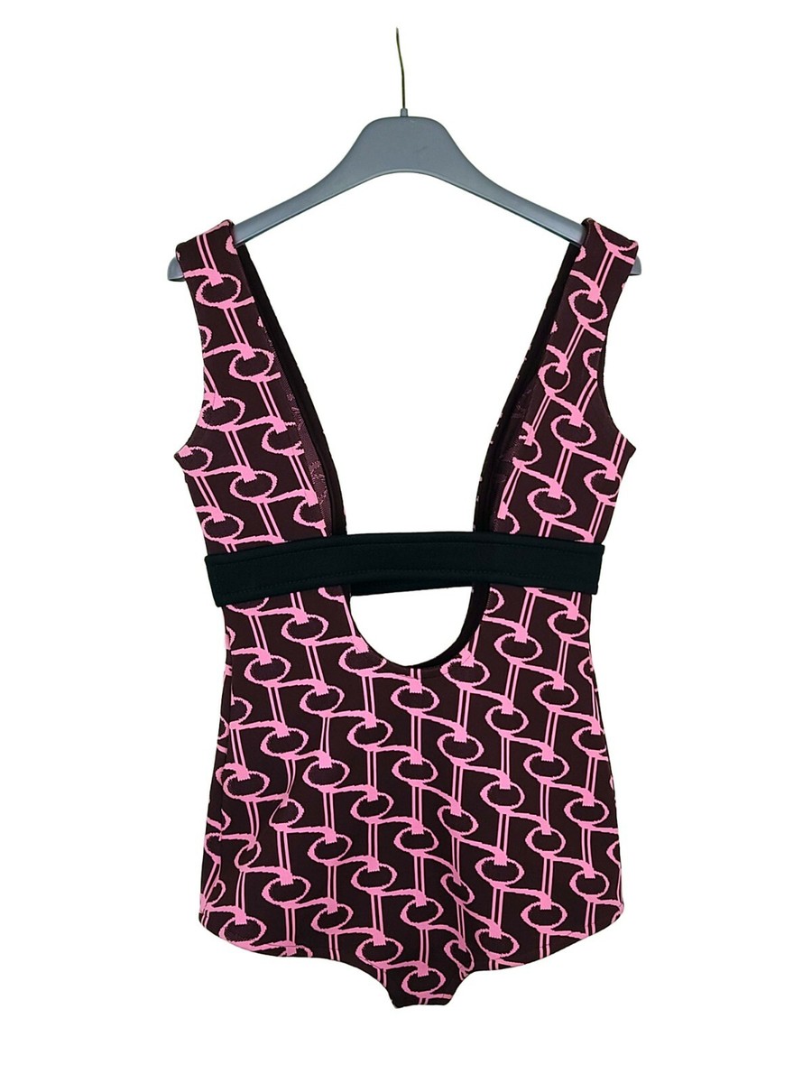 PRADA S/S 2019 RUNWAY Bordeaux Pink Jacquard Key Bodysuit Romper 