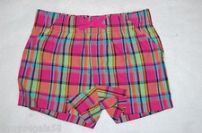 Girls PLAID SHORTS Elast Waist PINK TURQUOISE LIME Woven XS 4-5 S 6-6X M 7-8