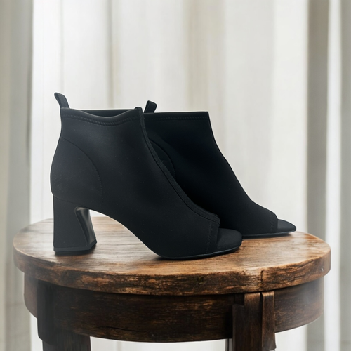 Donald Pliner Womens Bootie 7 Black Vani Open Toe Stretch Neoprene Scuba Fabric