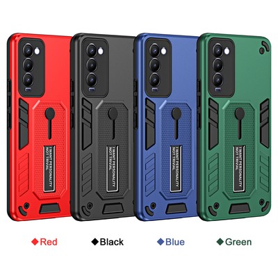 For Tecno Camon 18P, Luxury Shockproof Hybrid Armor Stand Ring Buckle Case Cover