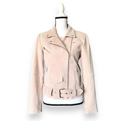 Veda Jayne Suede Leather Moto Jacket Women's S Pink Zip Front
