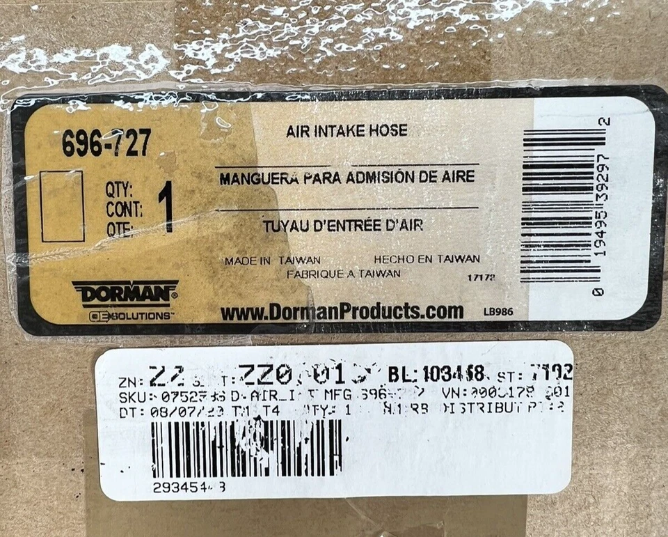 Manguera de admisión de aire del motor Dorman 696-727 se adapta a 98-02 Toyota Corolla 1,8 L-L4 Foto 2 de 2