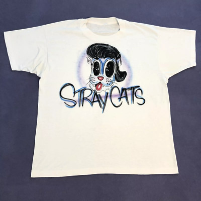 Stray Cats White T-Shirt Cotton Full Size Unisex S-5XL
