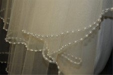 Two Layer Wedding Veil White Ivory Champagne Bridal Veil Pearl fingertip length