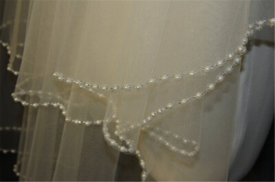 Two Layer Wedding Veil White Ivory Champagne Bridal Veil Pearl fingertip length