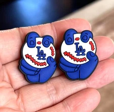 2 Piece Los Angeles L.A. Baseball Team Silicone Focal Beads DIY Jewelry Pens+