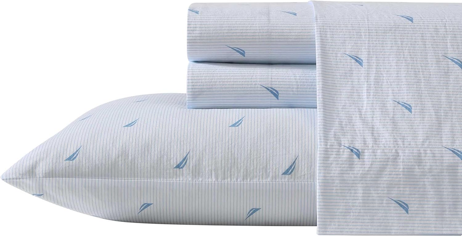 - King Sheets, Cotton Percale Bedding Set, Casual Home Decor (Boat Stripe Pale B