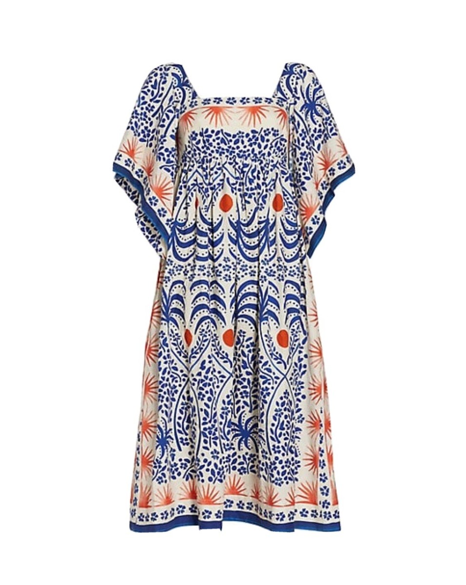 NEW Farm Rio Size XS Afternoon Breeze Caftan Midi White Blue