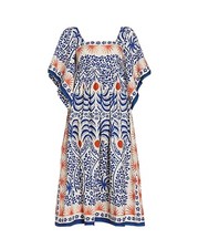 NEW Farm Rio Size XS Afternoon Breeze Caftan Midi White Blue Orange Dress