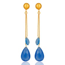 Blue Chalcedony Gemstone 925 Silver 18k Gold Plated Wedding Dangle Earrings
