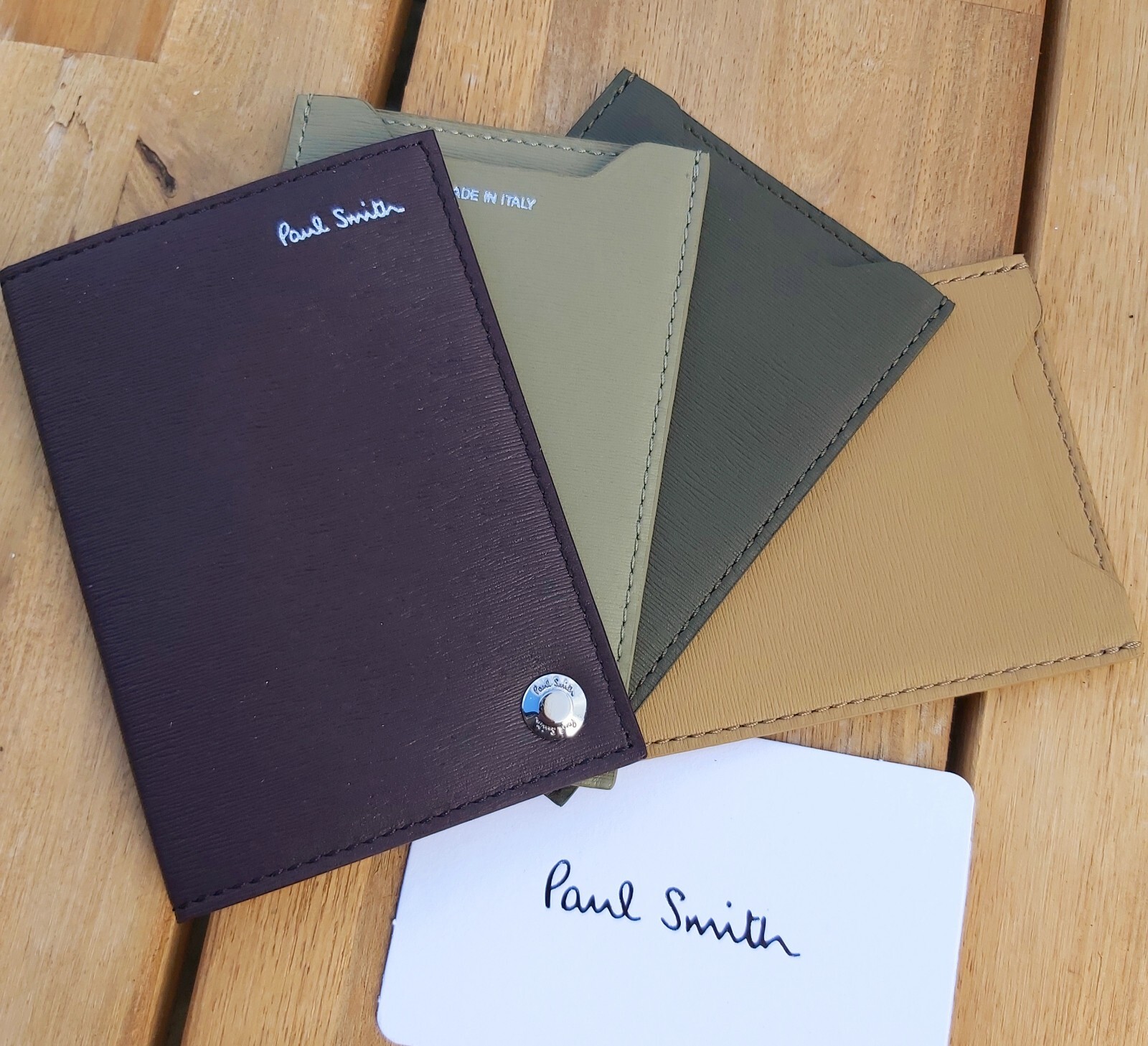 Genuine PAUL SMITH Burgundy Straw Khaki Pivot CARDHOLDER & BOX Card Wallet