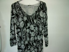 Black White Jumper 10 Gerry Weber v neck bead detail, rose pattern, long sleeve