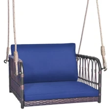 1-Person Patio Outdoor Rattan Hanging Porch Swing Seat w/Heavy-Duty Metal Frame