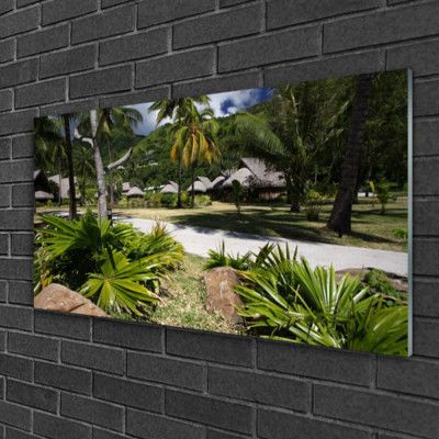 Tableau Sur Verre Trempé Tulup 100x50 Cm - Feuilles De Palmier - Déco Murale Moderne Grise