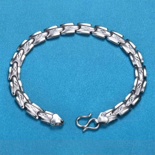 Pure Platinum 950 Chain Men Lucky 6mm Carved Square Link Bracelet 16.18g/7.9inch - Picture 4 of 15