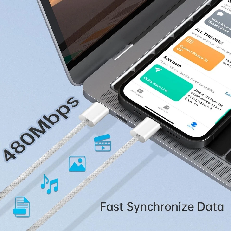 Lote de cabo USB-C para USB-C carregador rápido tipo C cabo para iPhone 16 15 Pro/Samsung - Imagem 3 de 4