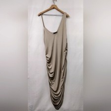 PrettyLittleThing Silky Ruched Bodycon Dress Womens 18 Cream Retro 90s Y2K Party