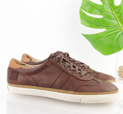 FRYE Mens Aaron Sneaker Size 11.5 Brown Leather Casual Shoes Low Lace Up Trainer