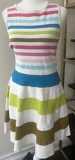 Karen Millen Women’s Sleeveless Multicolor Striped Knit Fit A D Flare Dress S