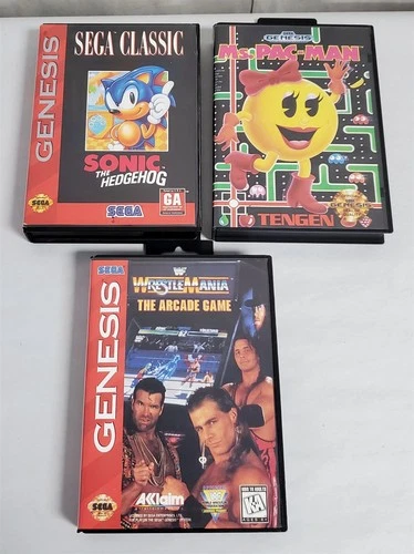 D-207 VINTAGE COLLECTION OF SEGA GENESIS GAMES-MS. PAC-MAN, WWF WRESTLEMANIA, +!