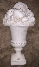 VTG Monticello Studios White Fruit In Urn Wood Plaster 6.5”Diam Body 12.5”T 