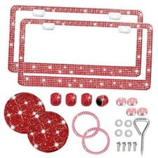 Bling License Plate Frame 2 Pack Rhinestone License Plate Frame Car License Red