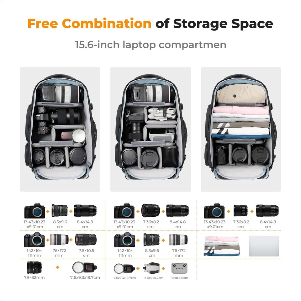 K&F Concept Camera Backpack Large Capacity Bag for Photographers Canon Nikon DJI - Image 3 of 4