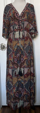 World Market Maxi Dress V Neck Boho Multicolor Dolman Sleeve Maxi Kaftan Sz L/XL