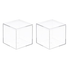 Acrylique Rangement Carré Cube Couvercle 6,1x6,1x6. 1cm Conteneur Paquet de 2