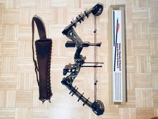 Jandro compound bow + arrow set fibreglass 32 Hanwu II and leather quiver Frankonia