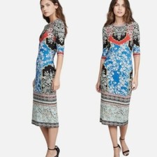 Alice and Olivia Delora Floral Midi Sheath Dress Size 6 Colorful Stretch